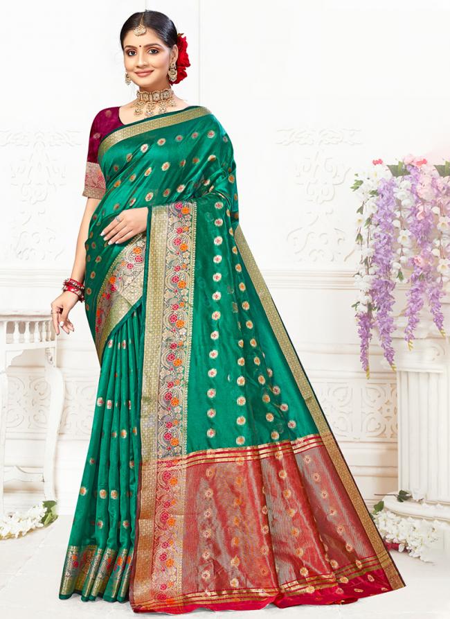 Cotton Green Traditional Wear Weaving Saree